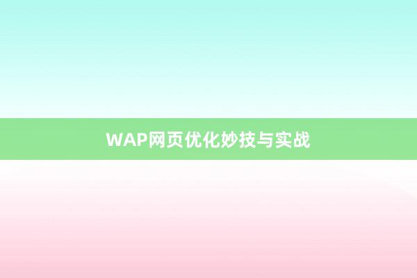 WAP网页优化妙技与实战